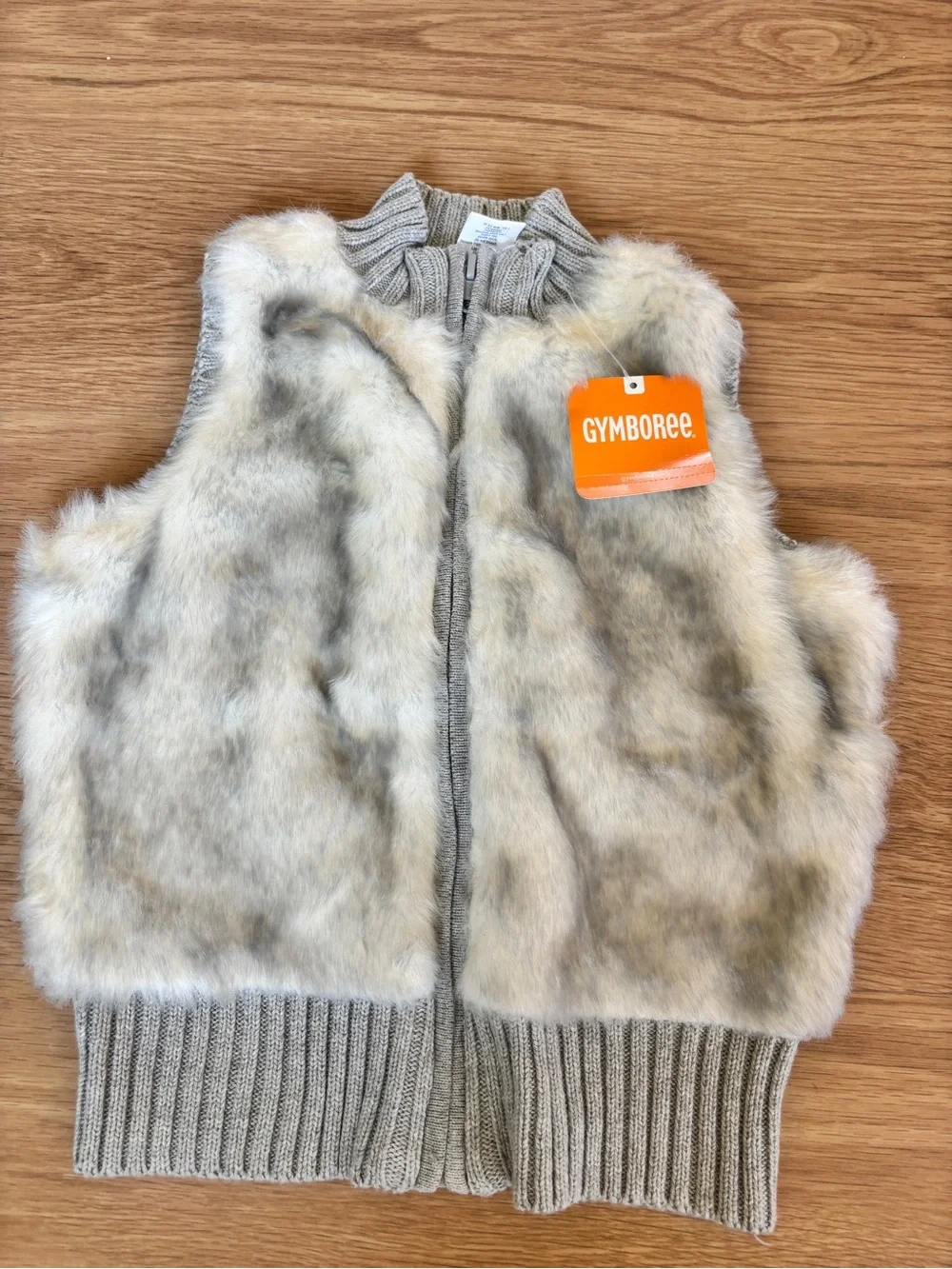 Gymboree Girls Faux Fur Zip Vest in white and grey